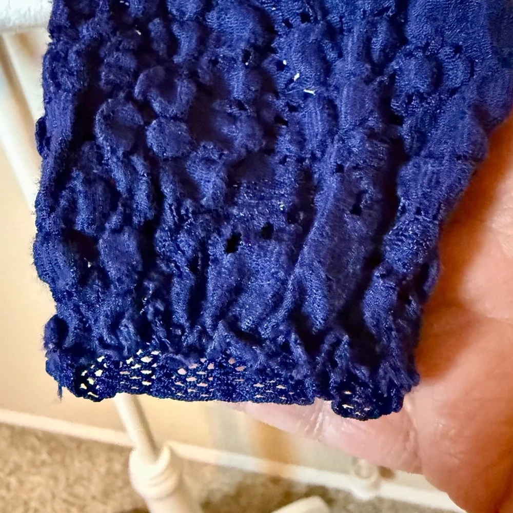 Free People Sunny Pucker Lace Long Sleeve Stretchy Top Blue Size XS